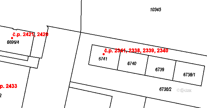 Jižní Předměstí 2338,2339,2340,2341, Plzeň na parcele st. 6738/1 v KÚ Plzeň, Katastrální mapa