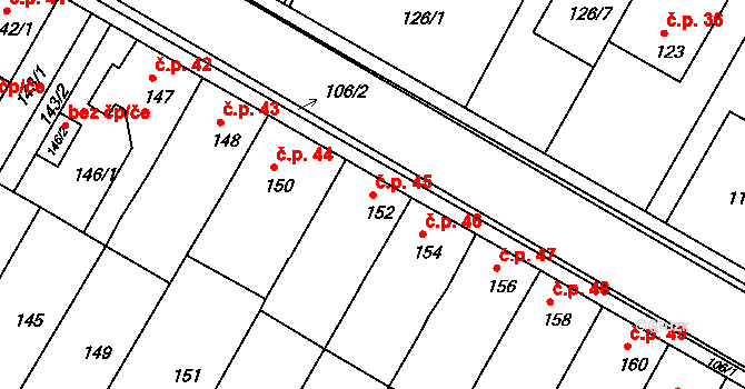 České Budějovice 3 45, České Budějovice na parcele st. 152 v KÚ České Budějovice 3, Katastrální mapa