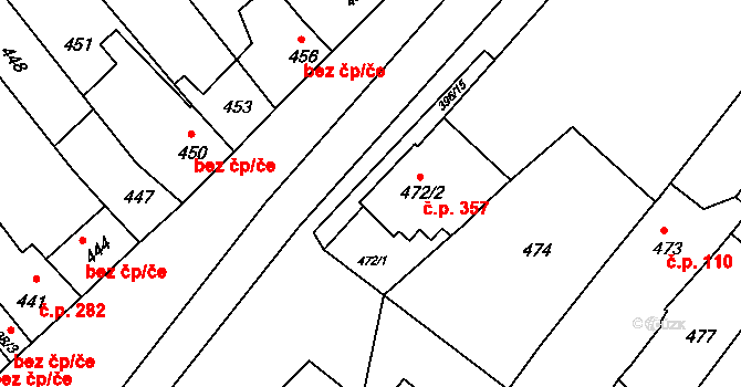 Šaratice 357 na parcele st. 472/2 v KÚ Šaratice, Katastrální mapa