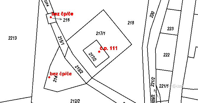Ondřejovice 111, Zlaté Hory na parcele st. 217/2 v KÚ Ondřejovice v Jeseníkách, Katastrální mapa
