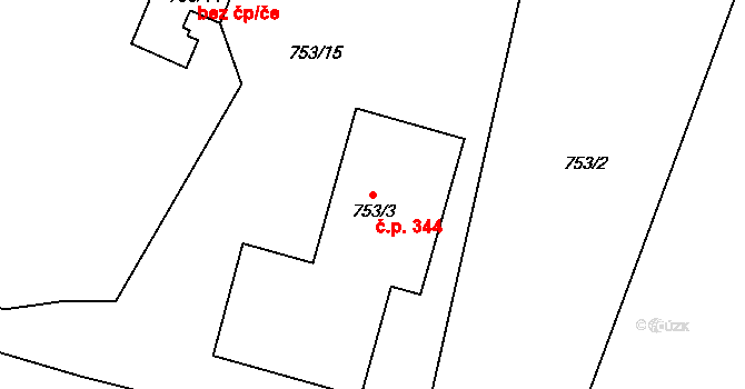 Chotíkov 344 na parcele st. 753/3 v KÚ Chotíkov, Katastrální mapa
