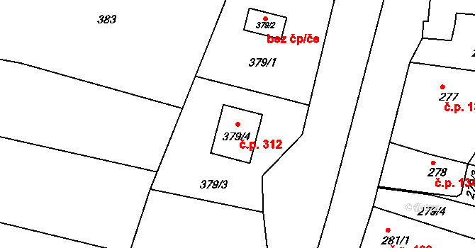 Lípa 312 na parcele st. 379/4 v KÚ Lípa nad Dřevnicí, Katastrální mapa