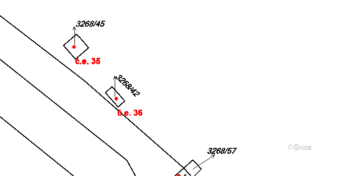 Březník 36 na parcele st. 3268/42 v KÚ Březník, Katastrální mapa
