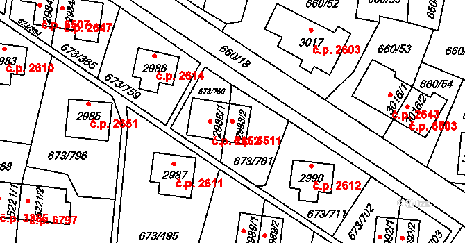 Zlín 6511 na parcele st. 2988/2 v KÚ Zlín, Katastrální mapa