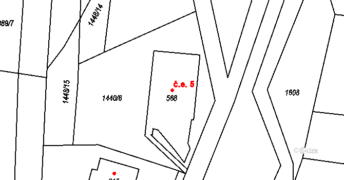 Louky 5, Zlín na parcele st. 568 v KÚ Louky nad Dřevnicí, Katastrální mapa
