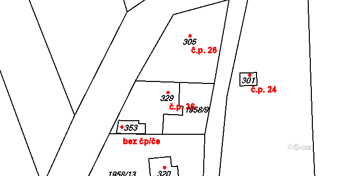 Horní Borek 36, Červený Újezd na parcele st. 329 v KÚ Horní Borek, Katastrální mapa