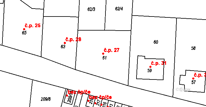 Střemchoví 27, Dolní Loučky na parcele st. 61 v KÚ Střemchoví, Katastrální mapa