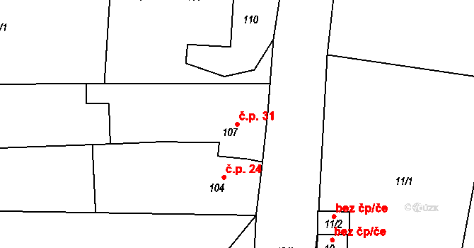 Kaly 31 na parcele st. 107 v KÚ Kaly, Katastrální mapa