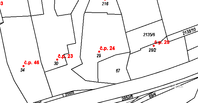 Sehradice 24 na parcele st. 29 v KÚ Sehradice, Katastrální mapa