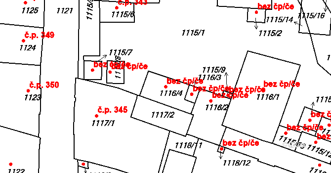 Brno 41251334 na parcele st. 1116/4 v KÚ Trnitá, Katastrální mapa