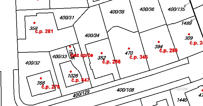 Prštné 266, Zlín na parcele st. 352 v KÚ Prštné, Katastrální mapa