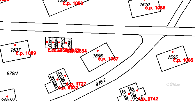 Zlín 1087 na parcele st. 1506 v KÚ Zlín, Katastrální mapa