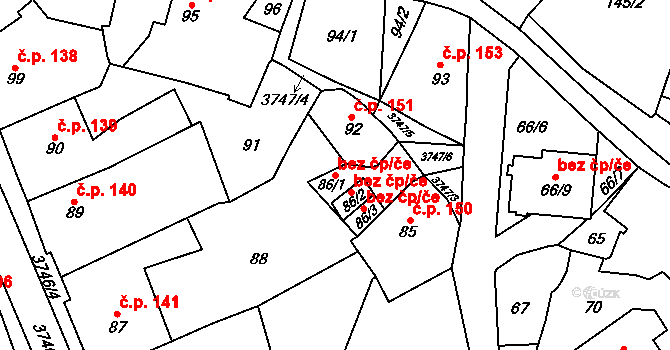 Žamberk 42061334 na parcele st. 86/1 v KÚ Žamberk, Katastrální mapa