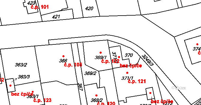 Píšť 122 na parcele st. 369/1 v KÚ Píšť, Katastrální mapa
