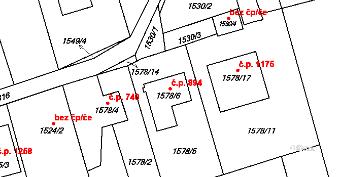 Kylešovice 894, Opava na parcele st. 1578/6 v KÚ Kylešovice, Katastrální mapa