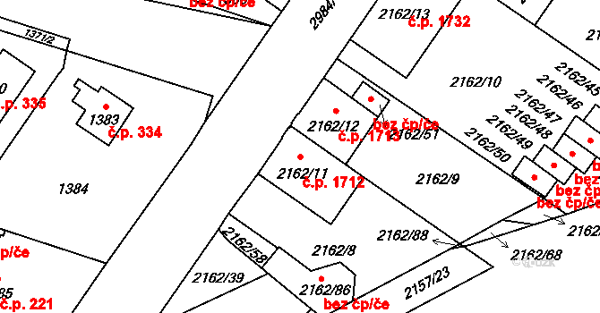 Předměstí 1712, Opava na parcele st. 2162/11 v KÚ Opava-Předměstí, Katastrální mapa