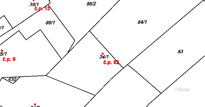 Třesovice 92 na parcele st. 34/1 v KÚ Třesovice, Katastrální mapa