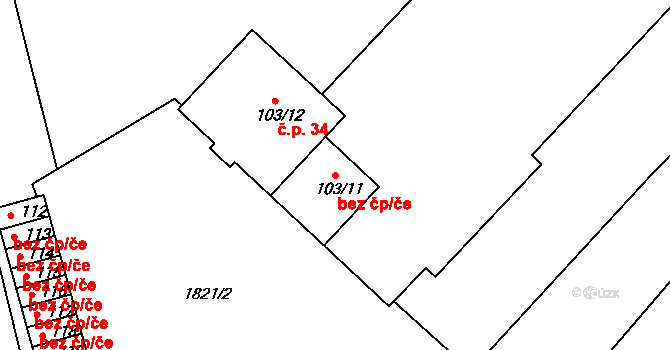 Borkovice 47784334 na parcele st. 103/11 v KÚ Borkovice, Katastrální mapa