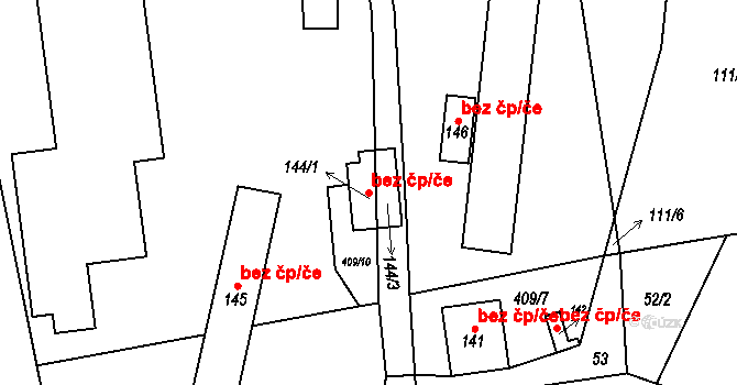 Údrnice 49931334 na parcele st. 144/3 v KÚ Údrnice, Katastrální mapa