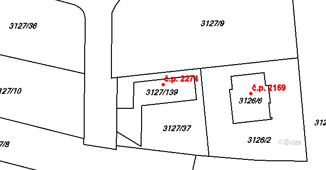 České Budějovice 7 2274, České Budějovice na parcele st. 3127/139 v KÚ České Budějovice 7, Katastrální mapa