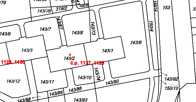 Nýřany 1127,1128 na parcele st. 143/1 v KÚ Nýřany, Katastrální mapa