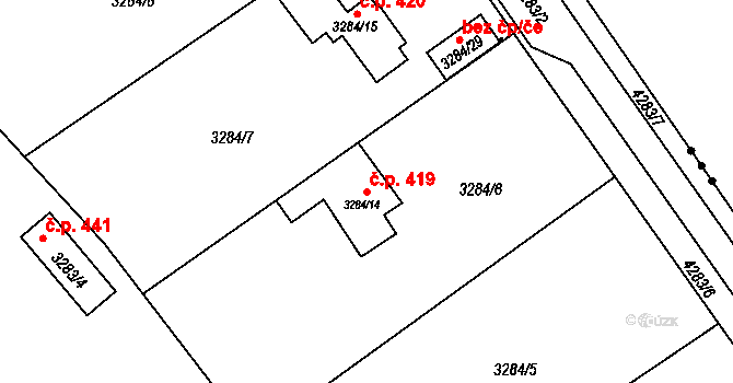 Jakubské Předměstí 419, Jaroměř na parcele st. 3284/14 v KÚ Jaroměř, Katastrální mapa