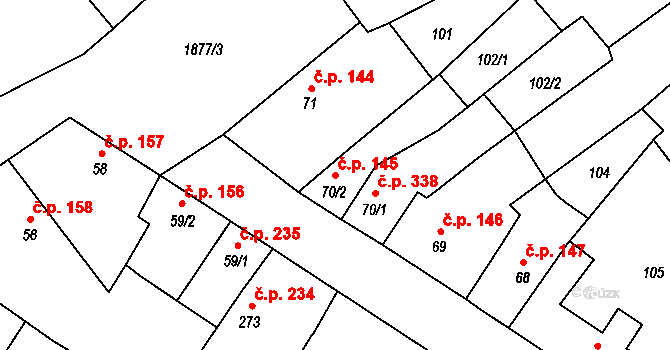 Sezemice 145 na parcele st. 70/2 v KÚ Sezemice nad Loučnou, Katastrální mapa