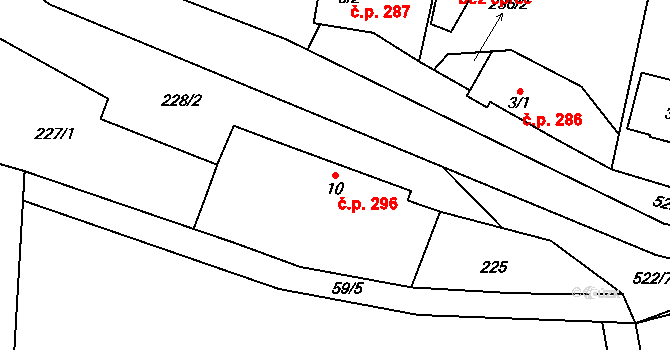 Doubravice nad Svitavou 296 na parcele st. 10 v KÚ Klemov, Katastrální mapa