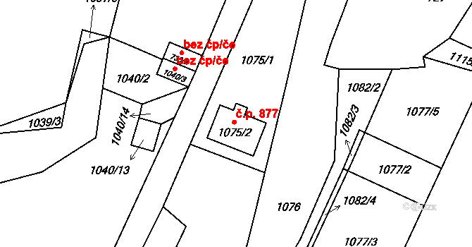 Liberec XXV-Vesec 877, Liberec na parcele st. 1075/2 v KÚ Vesec u Liberce, Katastrální mapa