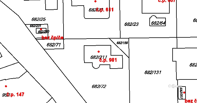 Průhonice 981 na parcele st. 682/211 v KÚ Průhonice, Katastrální mapa