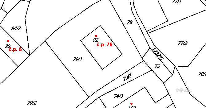 Straník 76, Nový Jičín na parcele st. 92 v KÚ Straník, Katastrální mapa
