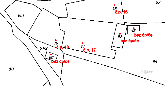 Branišov 17, Vyskytná na parcele st. 17 v KÚ Branišov pod Křemešníkem, Katastrální mapa