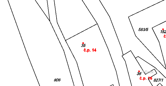 Mohelnice 14, Křešín na parcele st. 35 v KÚ Křešín u Pacova, Katastrální mapa