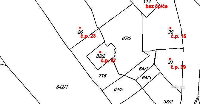 Líšťany 87 na parcele st. 32/2 v KÚ Líšťany, Katastrální mapa