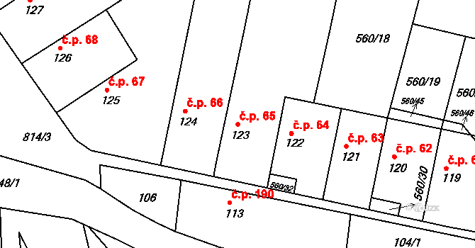 Telce 65, Peruc na parcele st. 123 v KÚ Telce, Katastrální mapa