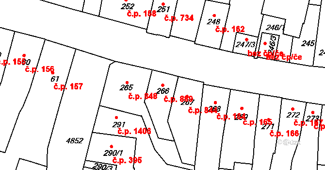 Louny 889 na parcele st. 266 v KÚ Louny, Katastrální mapa