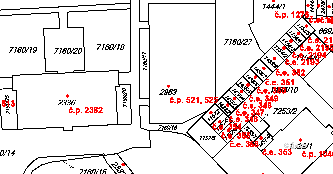 Žatec 521,525 na parcele st. 2963 v KÚ Žatec, Katastrální mapa