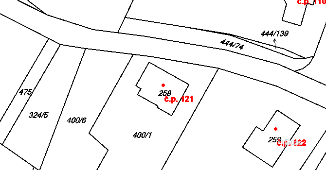 Podviní 121, Trnovany na parcele st. 258 v KÚ Trnovany u Litoměřic, Katastrální mapa