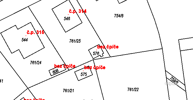 Košetice 98508334 na parcele st. 576 v KÚ Košetice, Katastrální mapa