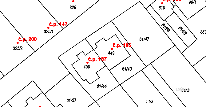 Brod nad Dyjí 186 na parcele st. 449 v KÚ Brod nad Dyjí, Katastrální mapa