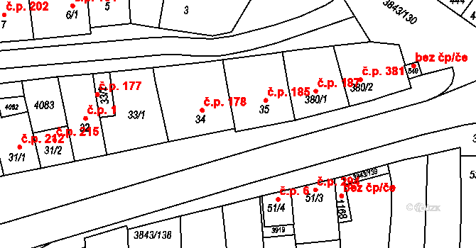 Rakvice 185 na parcele st. 35 v KÚ Rakvice, Katastrální mapa