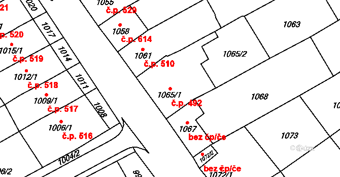 Šitbořice 492 na parcele st. 1065/1 v KÚ Šitbořice, Katastrální mapa