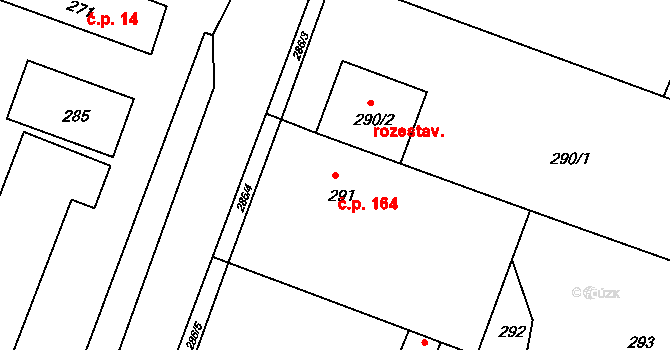 Postoupky 164, Kroměříž na parcele st. 291 v KÚ Postoupky, Katastrální mapa