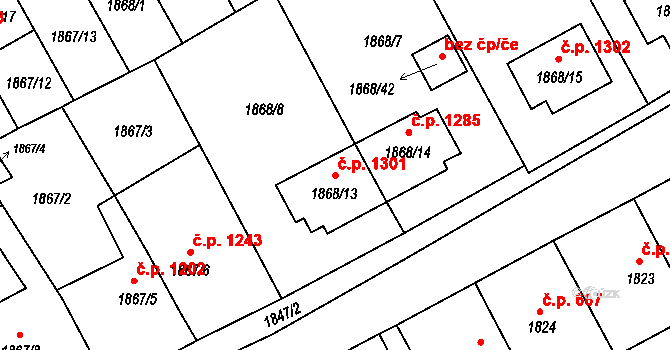 Holešov 1301 na parcele st. 1868/13 v KÚ Holešov, Katastrální mapa