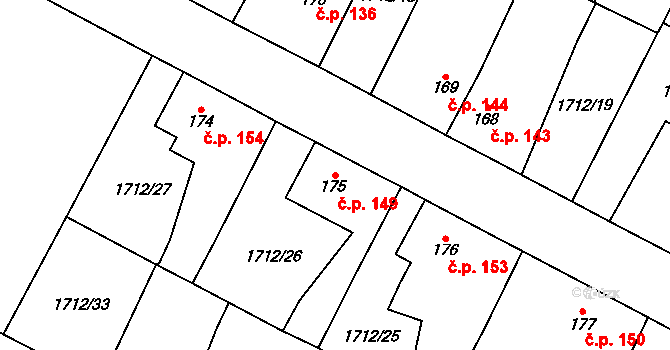 Tymákov 149 na parcele st. 175 v KÚ Tymákov, Katastrální mapa
