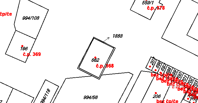 Jevišovice 368 na parcele st. 662 v KÚ Jevišovice, Katastrální mapa