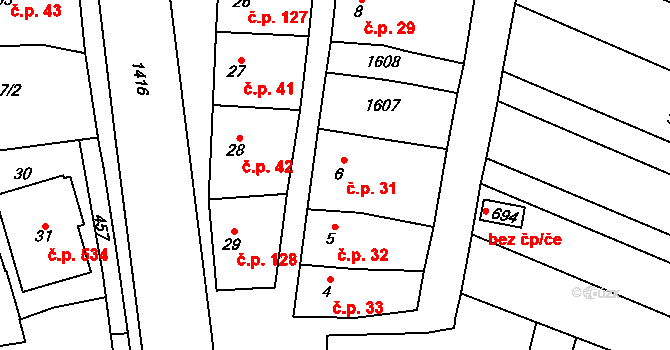 Horní Moštěnice 31 na parcele st. 6 v KÚ Horní Moštěnice, Katastrální mapa