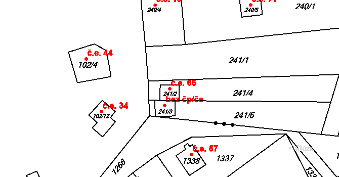 Lhotka 66 na parcele st. 241/2 v KÚ Lhotka u Přerova, Katastrální mapa