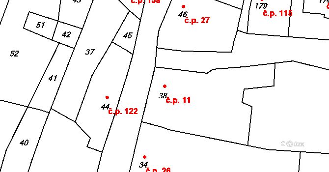Přerov XII-Žeravice 11, Přerov na parcele st. 38 v KÚ Žeravice, Katastrální mapa