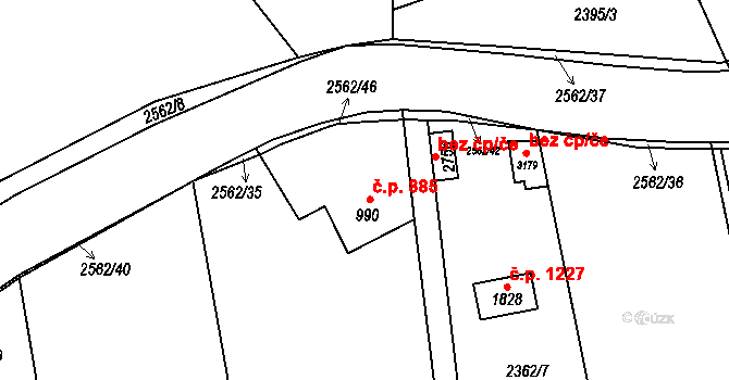 Lipník nad Bečvou I-Město 885, Lipník nad Bečvou na parcele st. 990 v KÚ Lipník nad Bečvou, Katastrální mapa